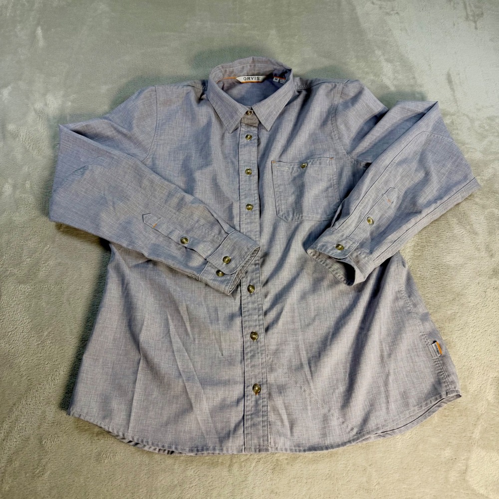 Orvis Button Down Shirt Mens Medium Purple Polyester Long Sleeve Outdoor Hiking